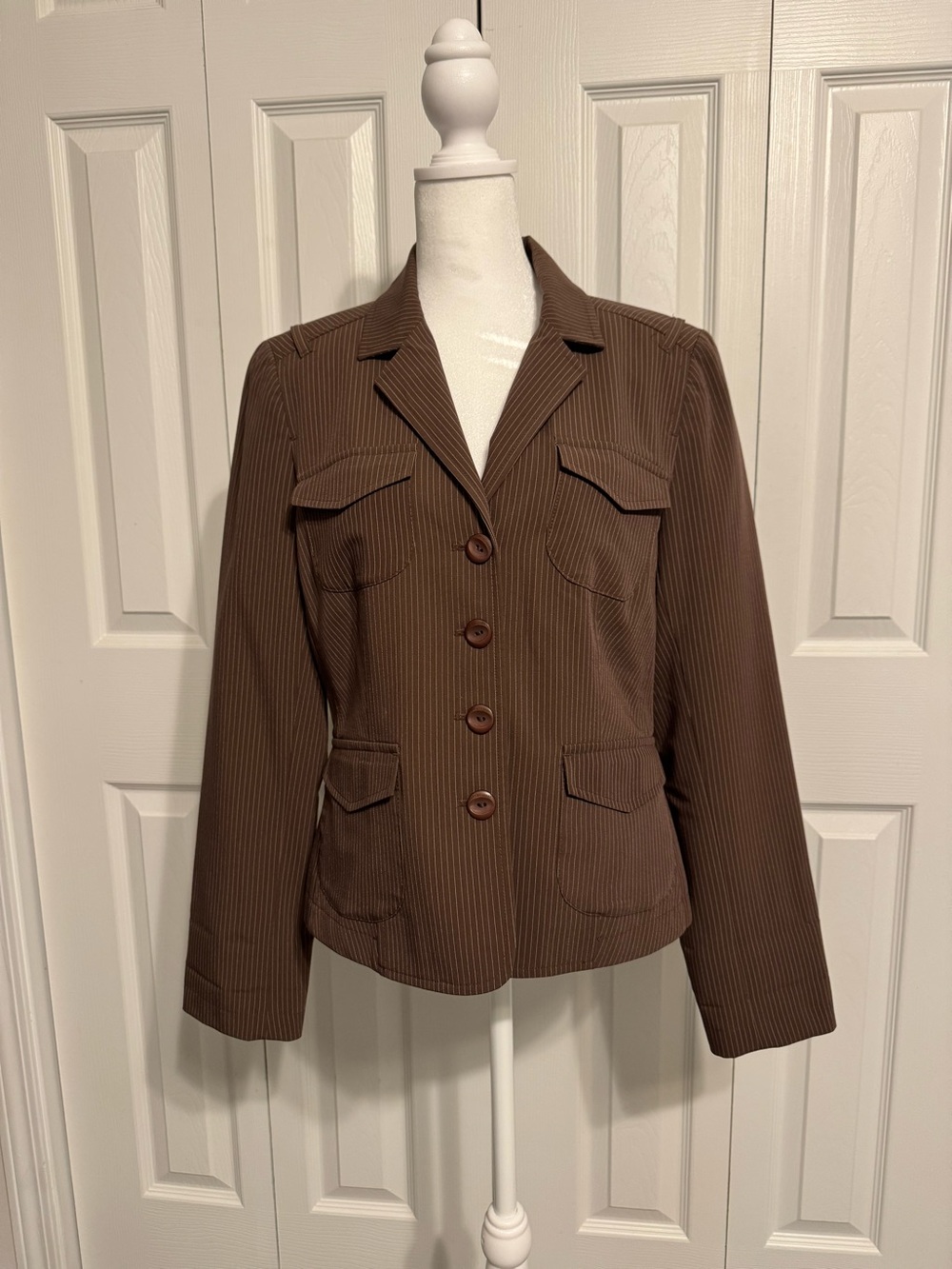 Anthropologie Tapemeasure Brown Pin Striped Blazer Jacket Size 10 Excellent Cond